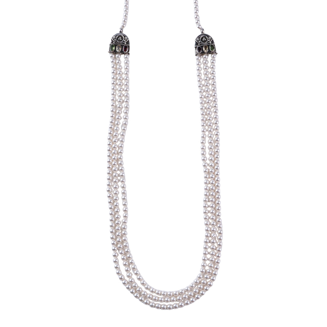3 Layer Multi-color Pearl Necklace | 92.5 Silver