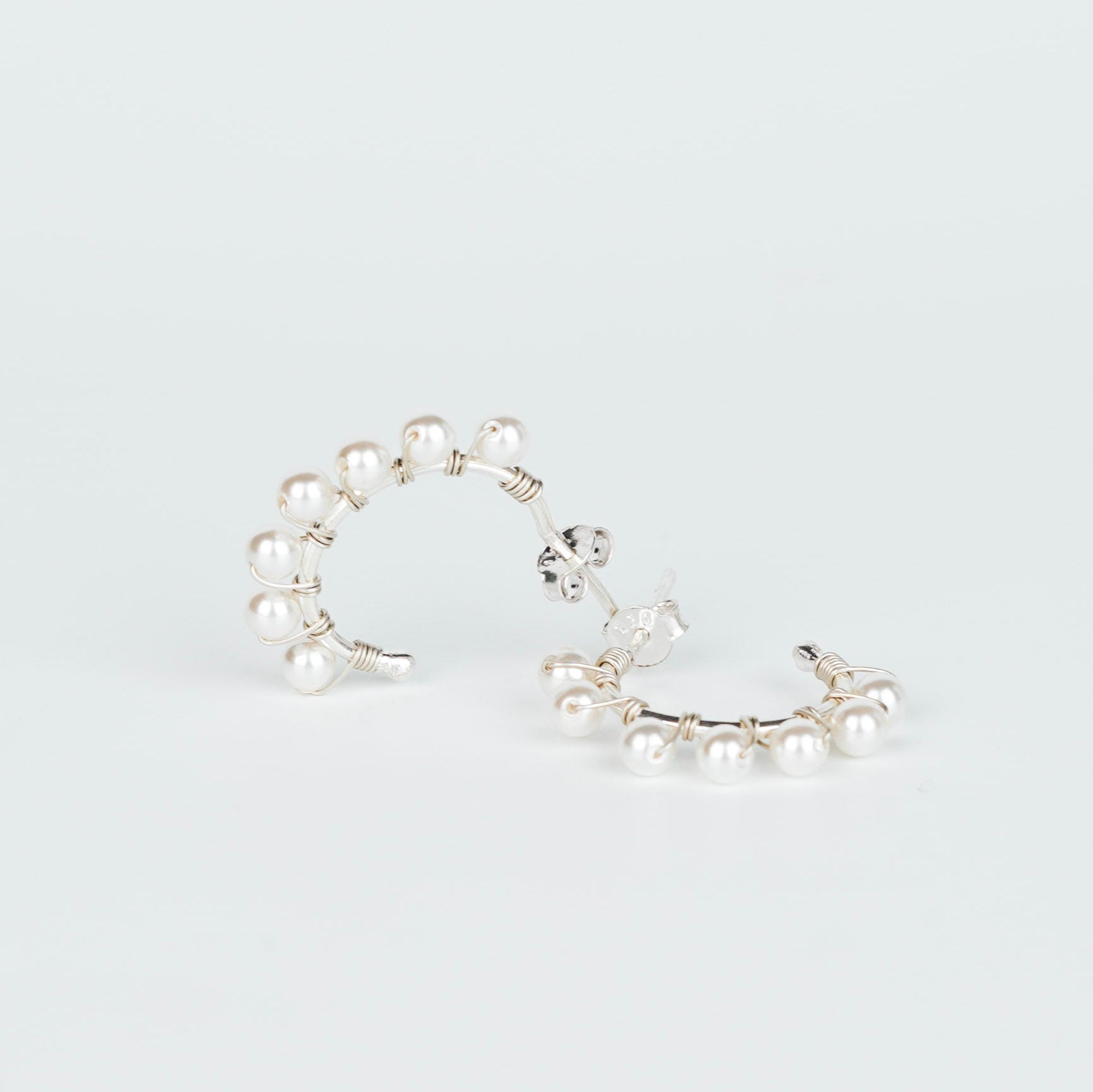 Silver Pearl Hoops (4mm)