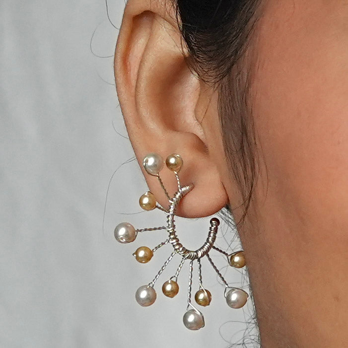 Golden & White Pearl Snowflake Hoops (Project Handmade)