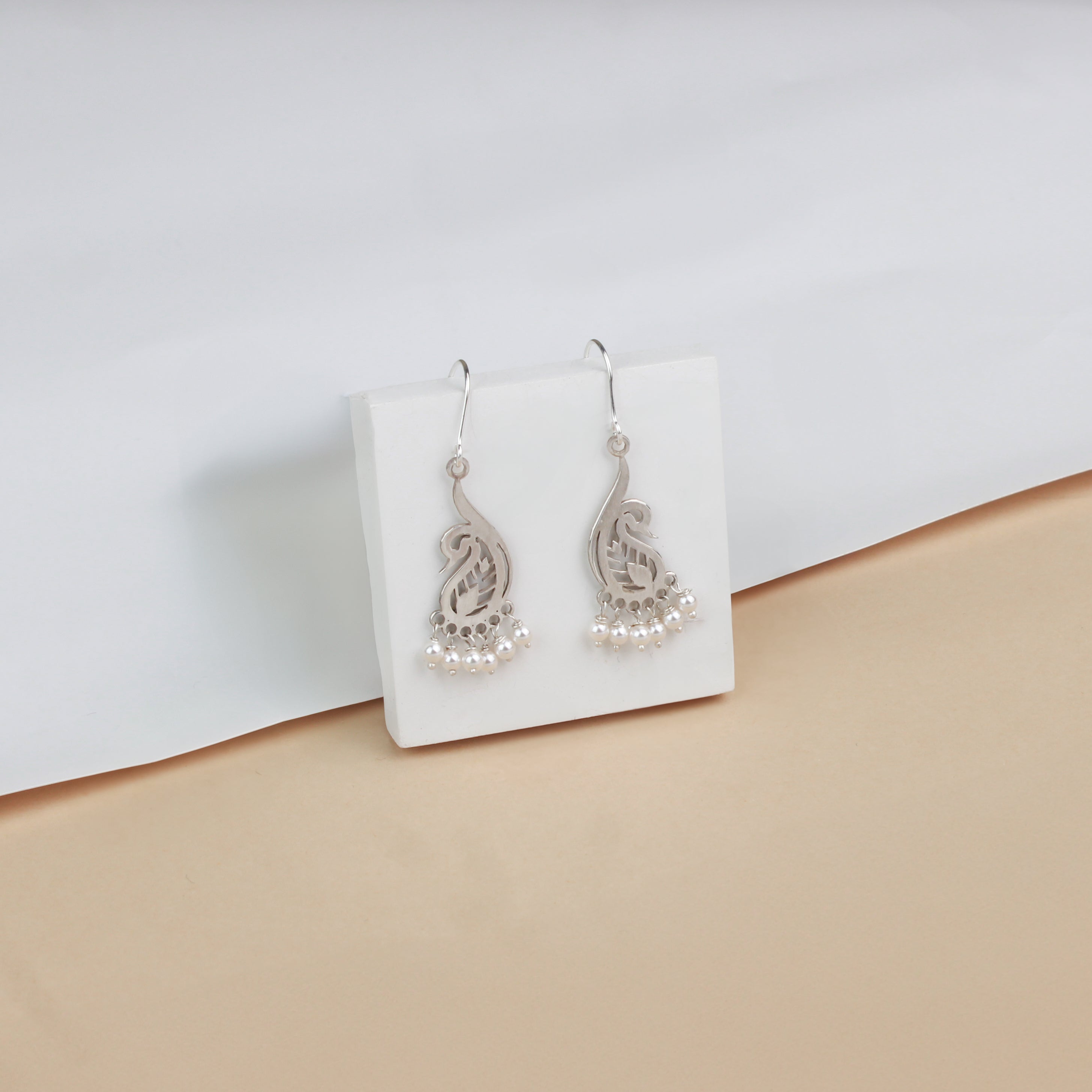 Silver Mayur Pearl Chandbali