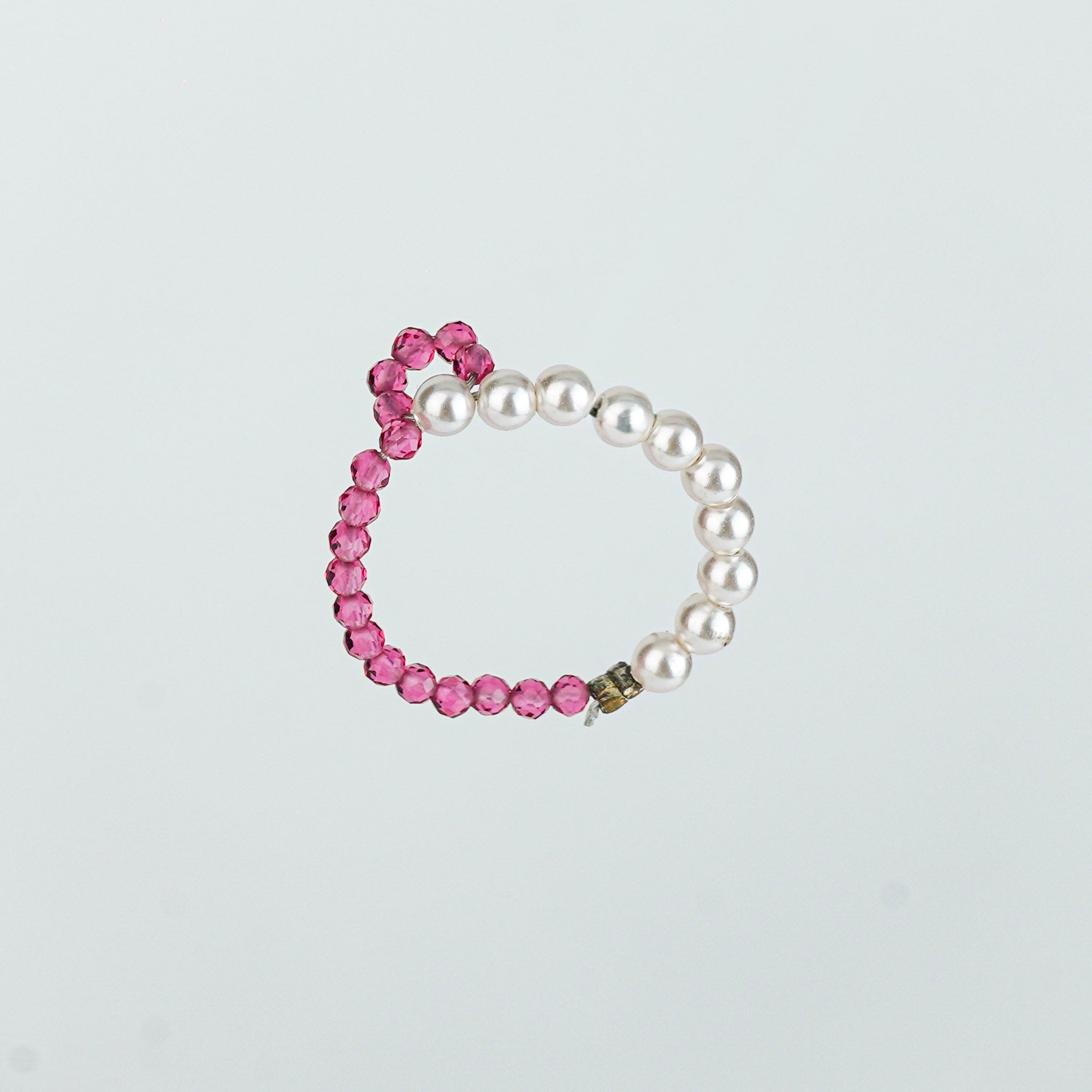 Silver Pearls Ring with Ruby Stones