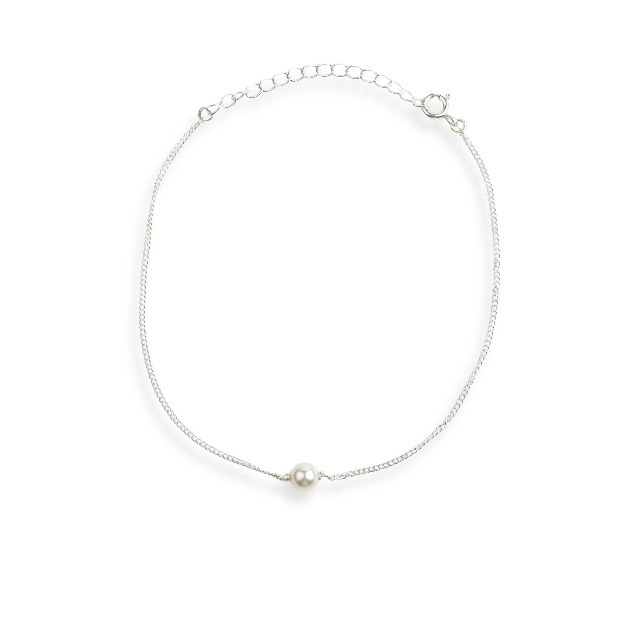 Silver Chain Anklet with 6mm Pearl