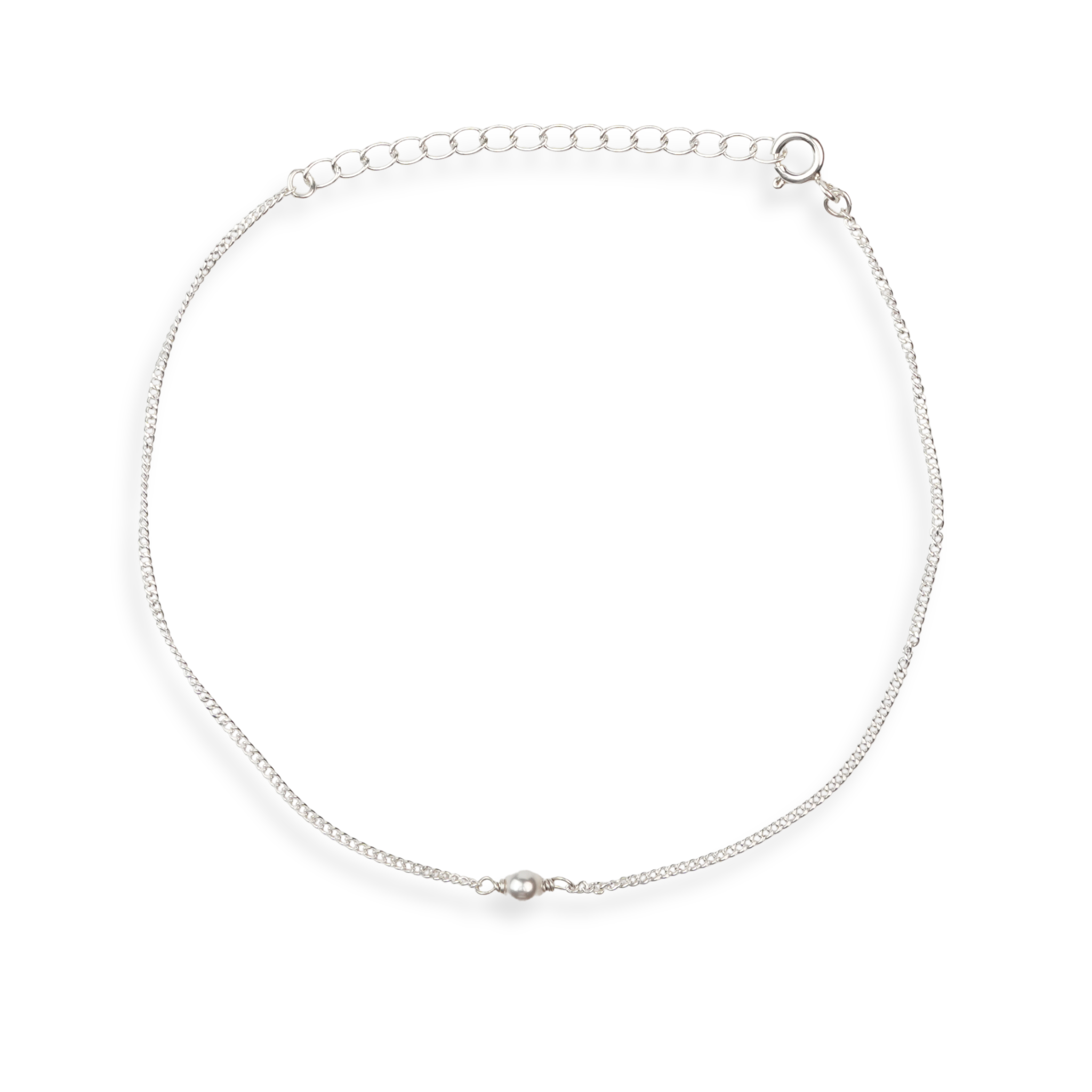 Silver Chain Anklet with 4mm Pearl