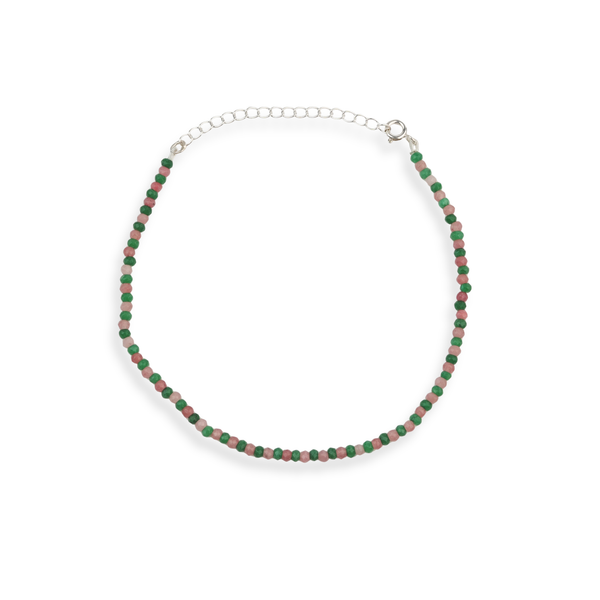 Green & Pink Jade Silver Anklet (Project Handmade)