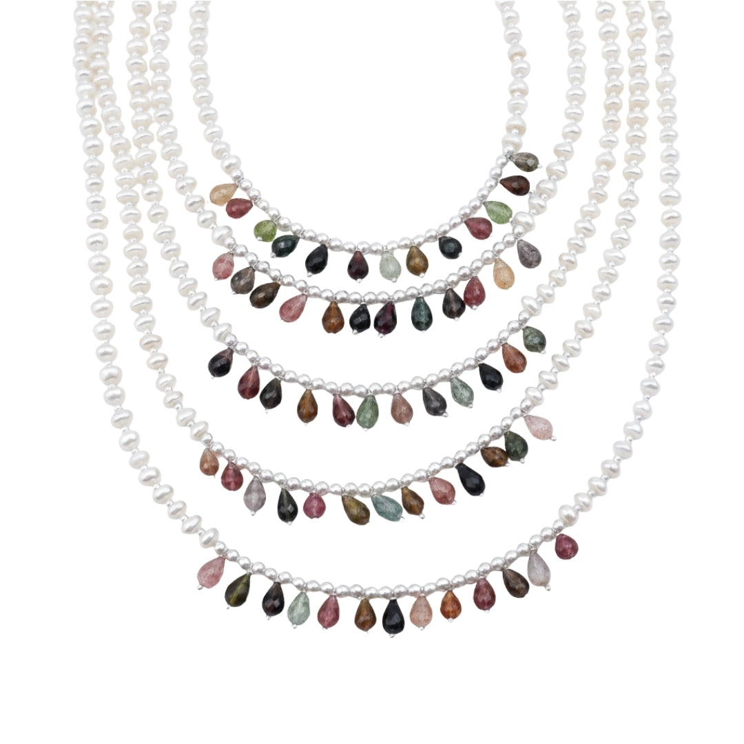 Luxe Necklace - Tourmaline and Fresh Water Pearls