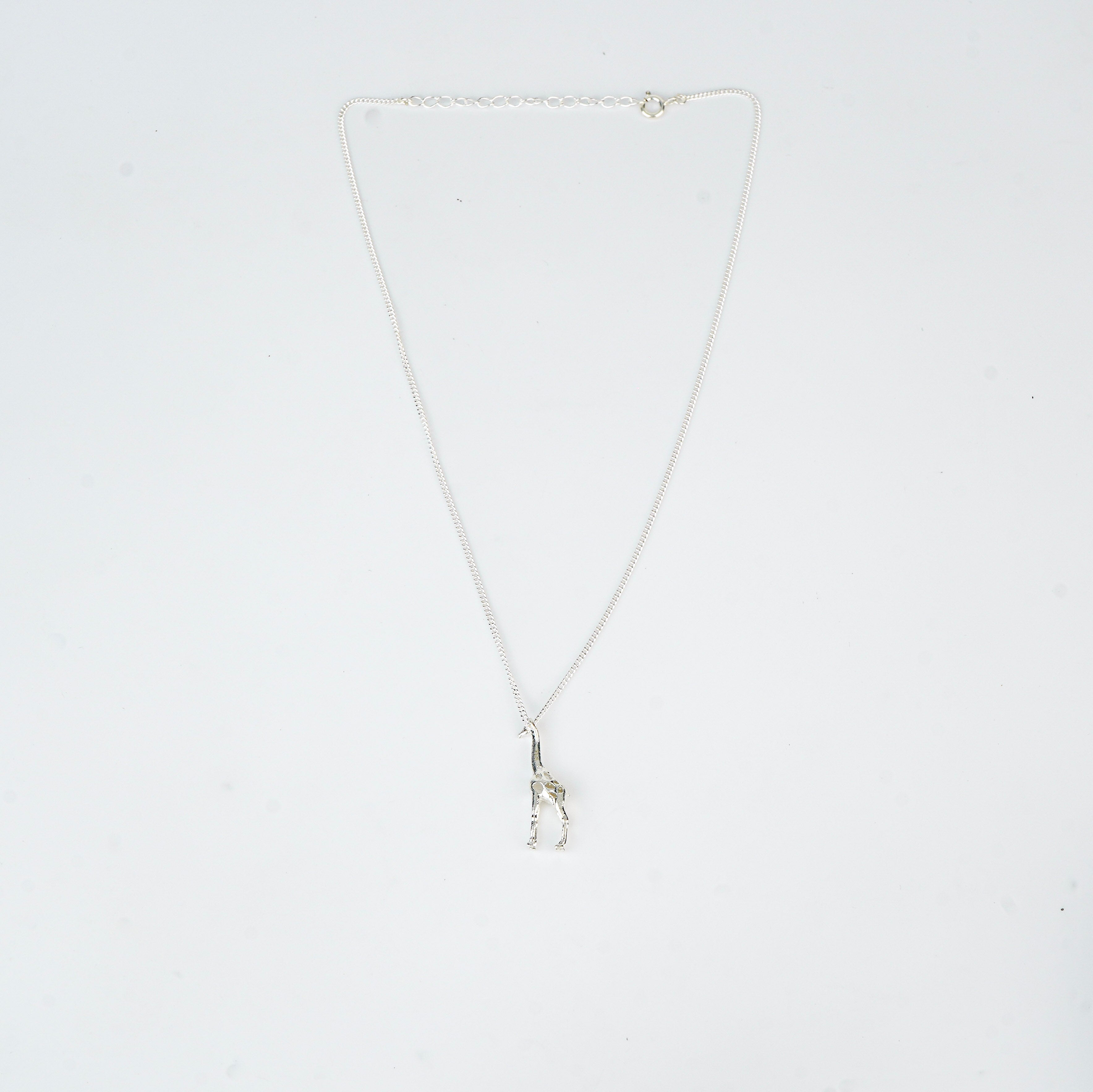 Silver giraffe pendant necklace on chain