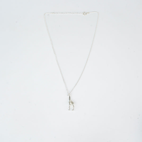 Silver giraffe pendant necklace on chain