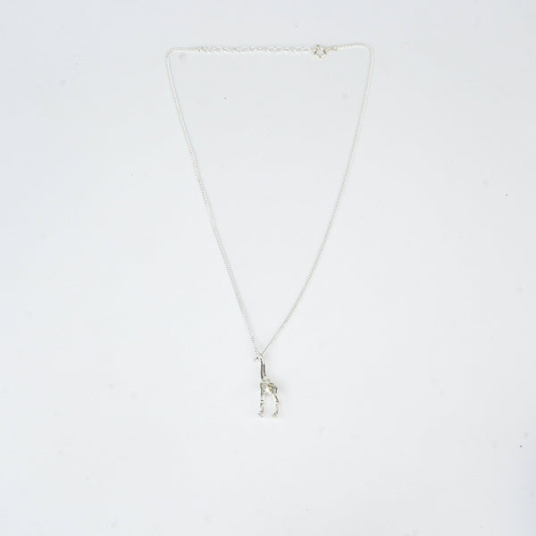 Silver giraffe pendant necklace on chain