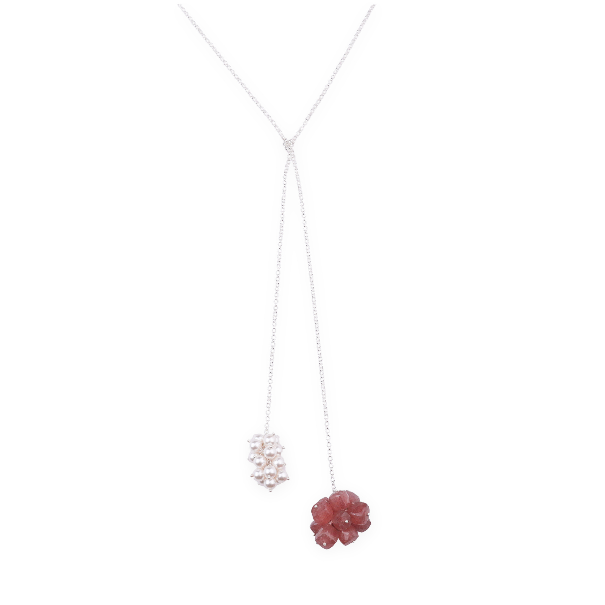 Tie & Wear Necklace - Strawberry Quartz & Pearls