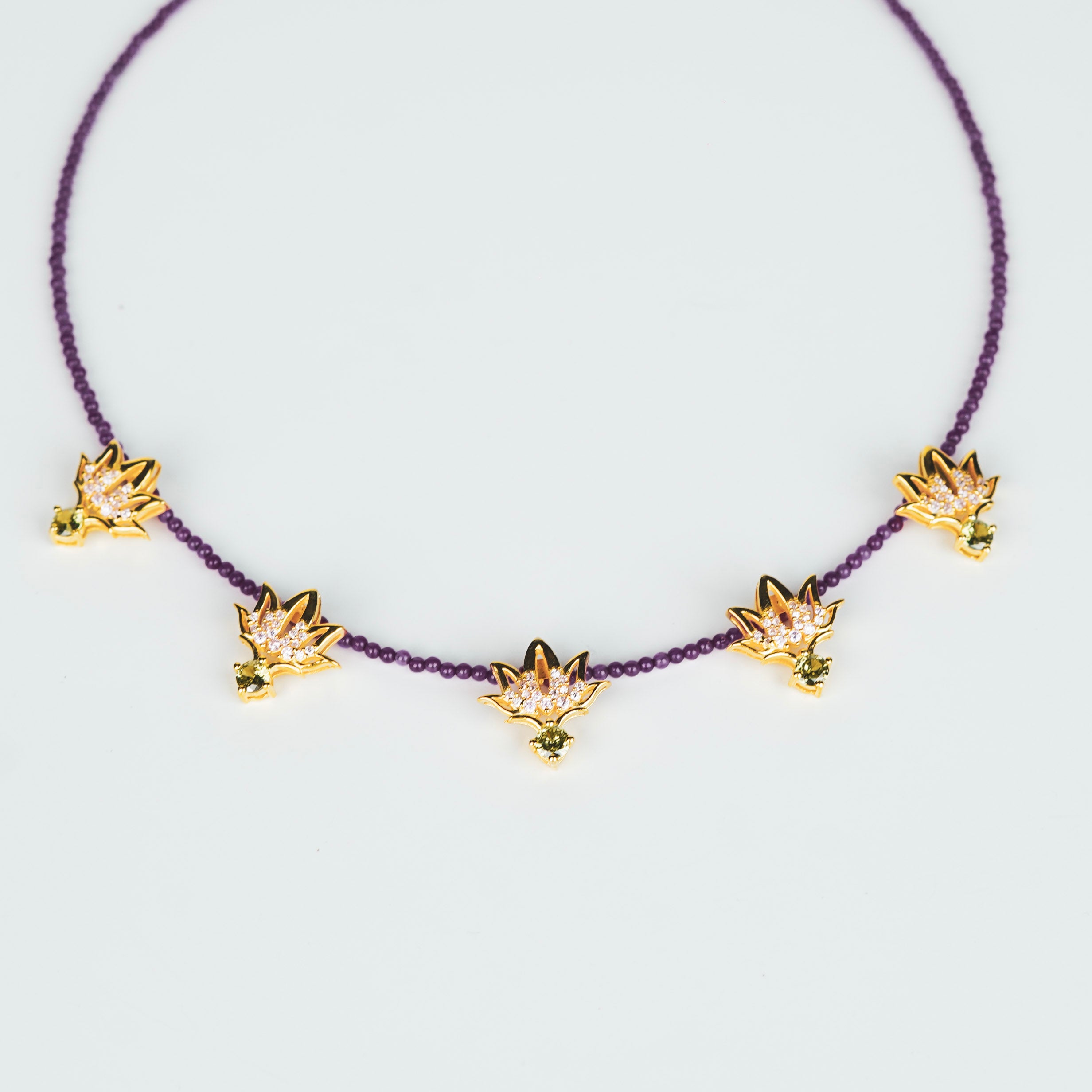 Lotus CZ Pendant Necklace with Ruby | 92.5 Silver | 22K Gold Plated