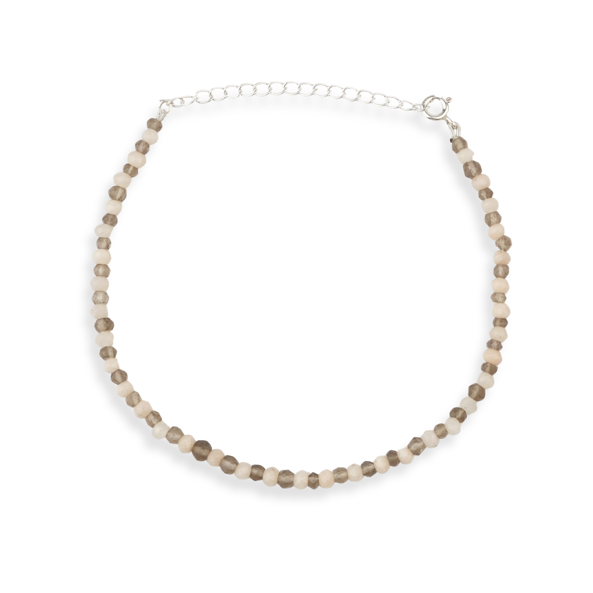 White Jade & Smoky Quartz Silver Anklet (Project Handmade)