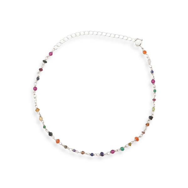 Silver Multicolour Stone Ganthan Anklet