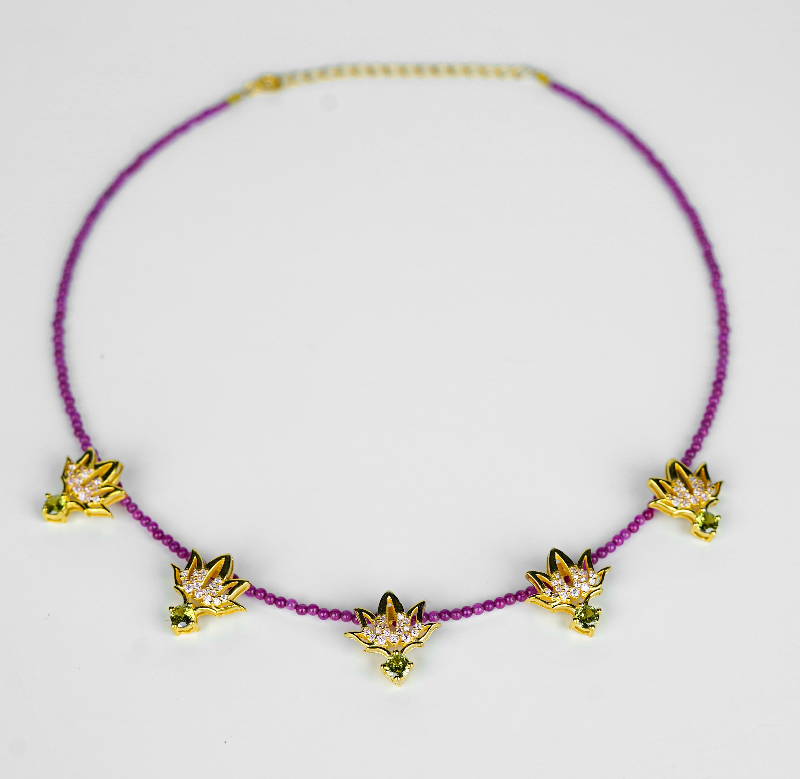 Lotus CZ Pendant Necklace with Ruby | 92.5 Silver | 22K Gold Plated