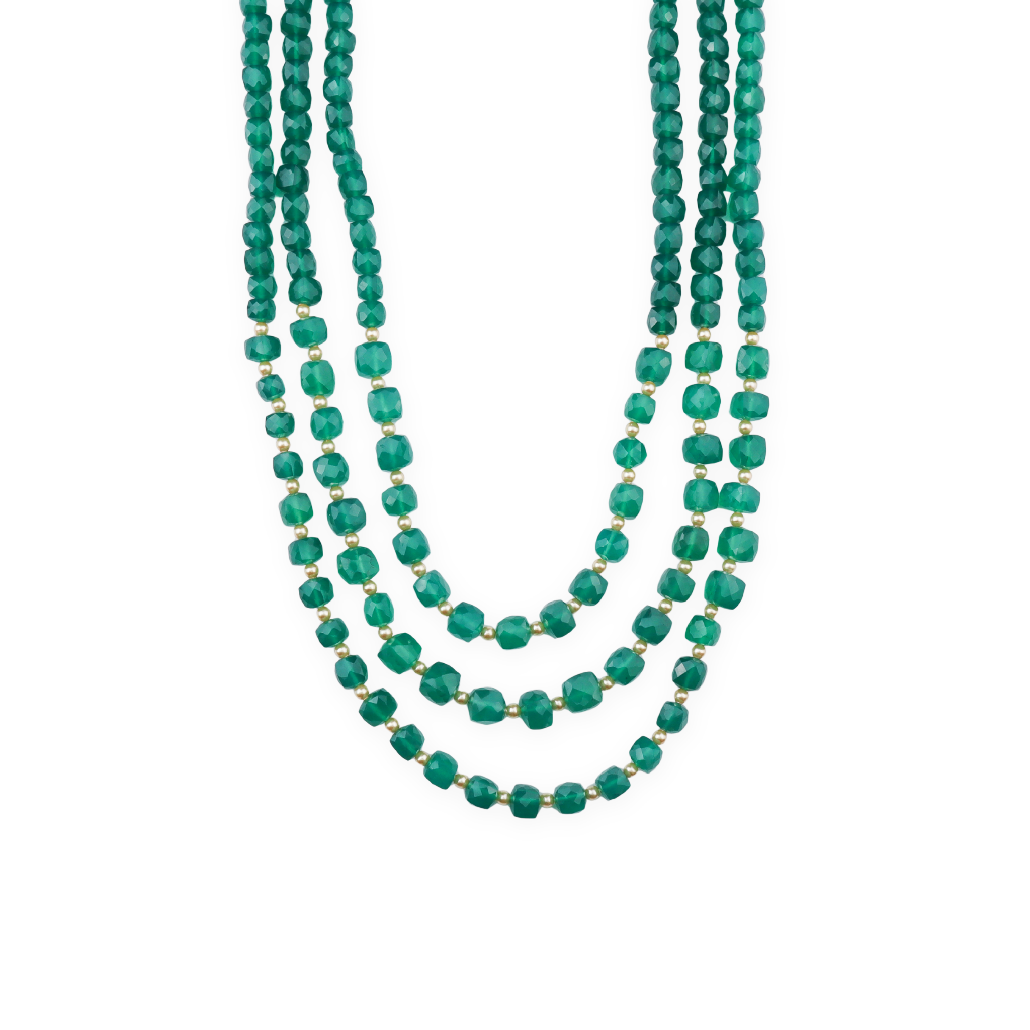 Luxe Necklace - Green Onyx & Golden Pearls