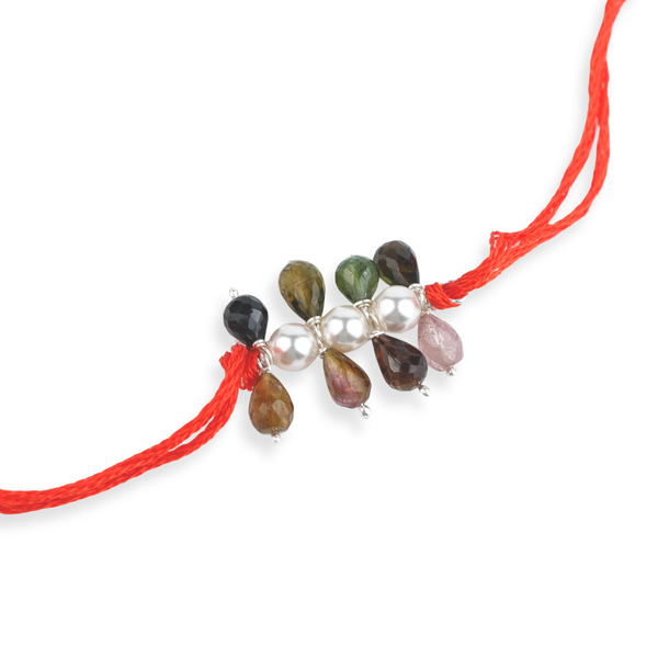 Tourmaline & Pearl Handmade Silver Rakhi