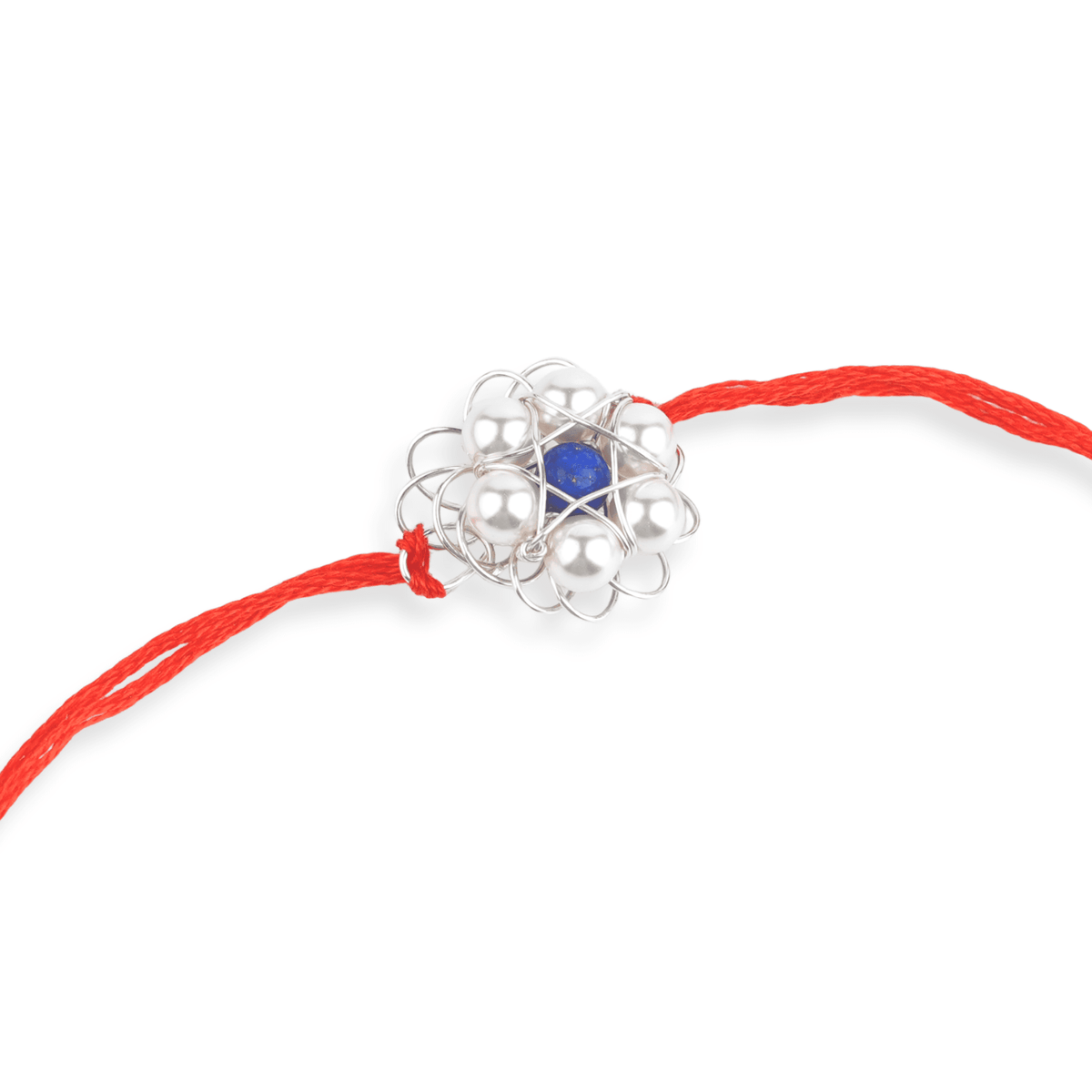 Wire-Wrapped Lapis Lazuli & Pearl Flower Handmade Silver Rakhi