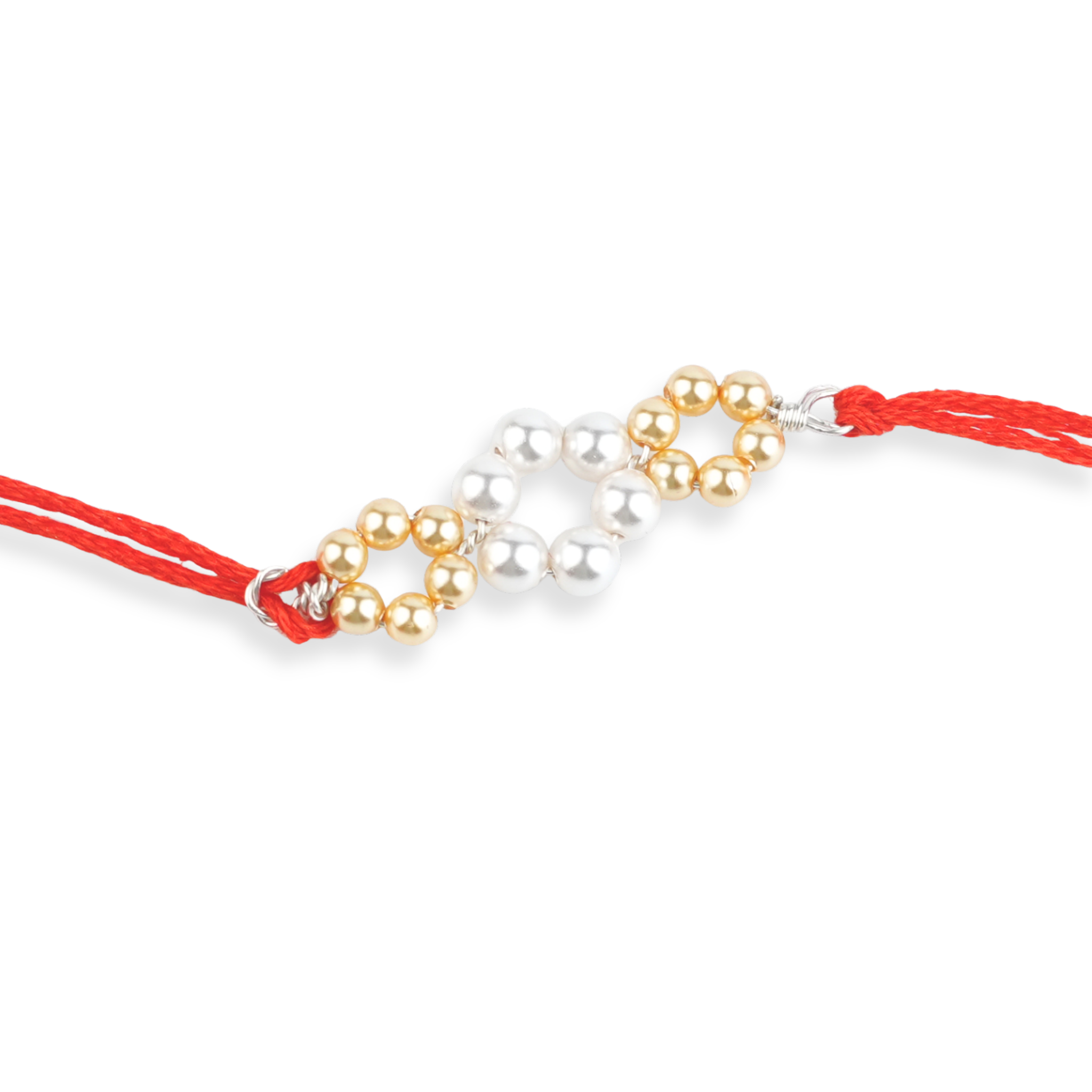 Golden & White Pearl Handmade Silver Rakhi