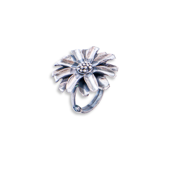 Silver Soorajmukhi (Flower Motif) Ring