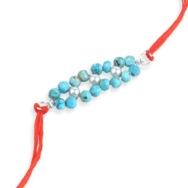Turquoise & Pearl Handmade Silver Rakhi
