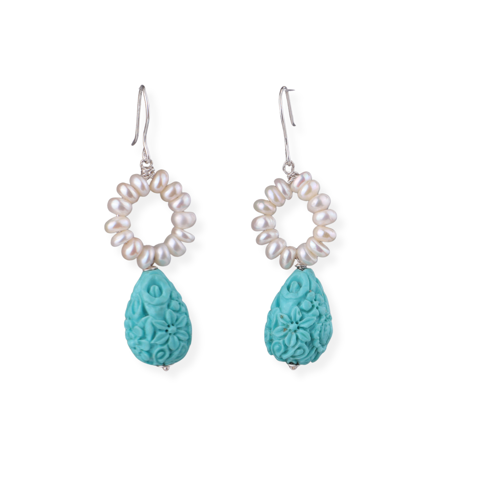 Freshwater Pearl & Blue Agate Silver Earrings (Project Handmade)