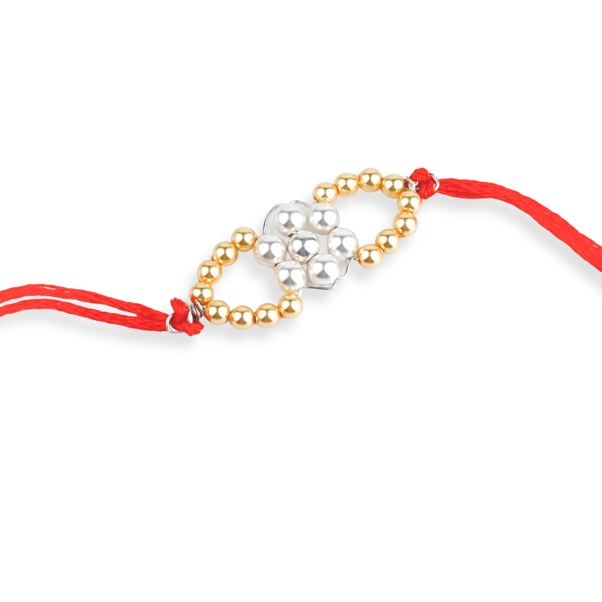 Golden & White Pearl Handmade Silver Rakhi