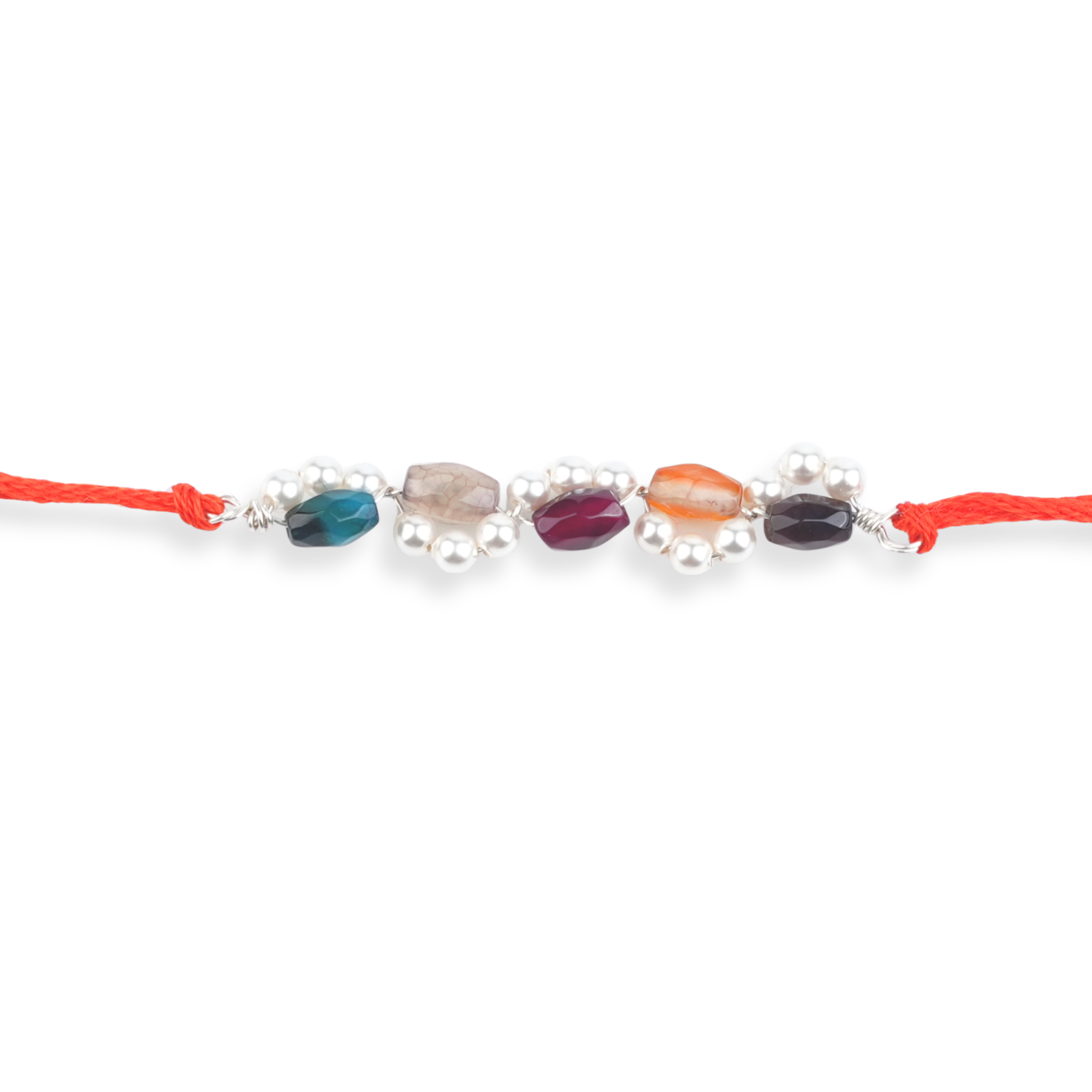 Multicolour Agate & Pearl Handmade Silver Rakhi