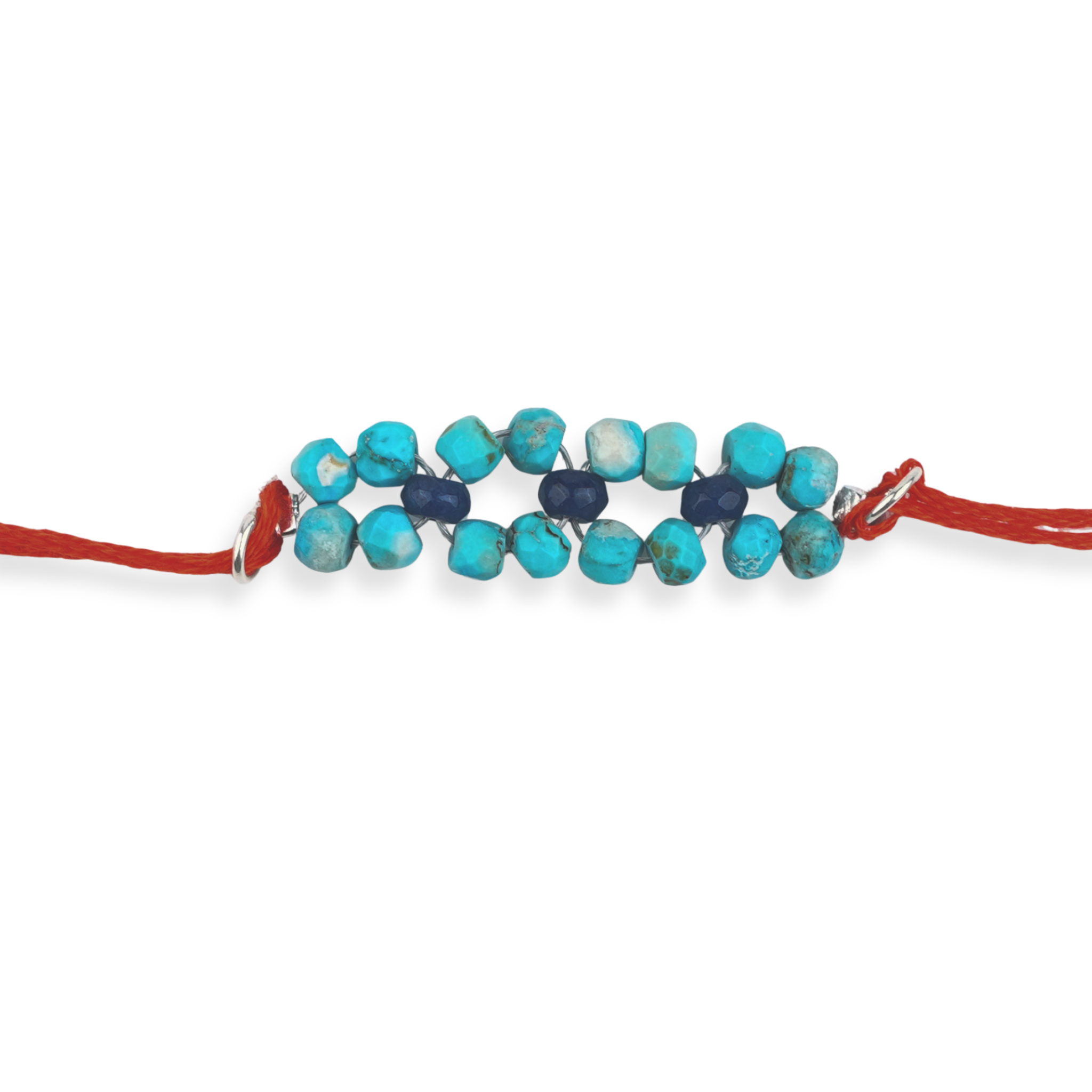 Turquoise & Blue Jade Handmade Silver Rakhi