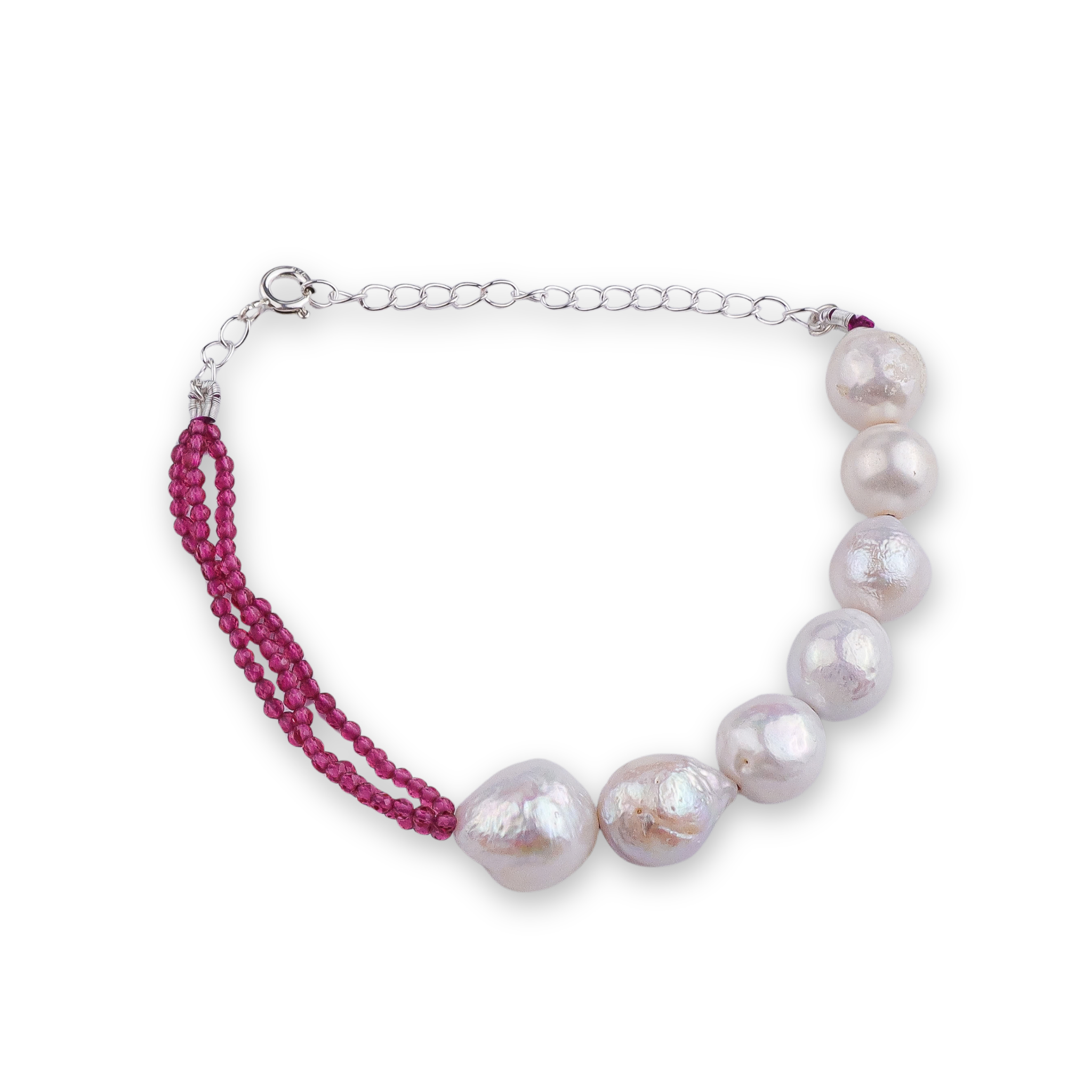Ruby & Baroque Pearl Silver Bracelet (Project Handmade)
