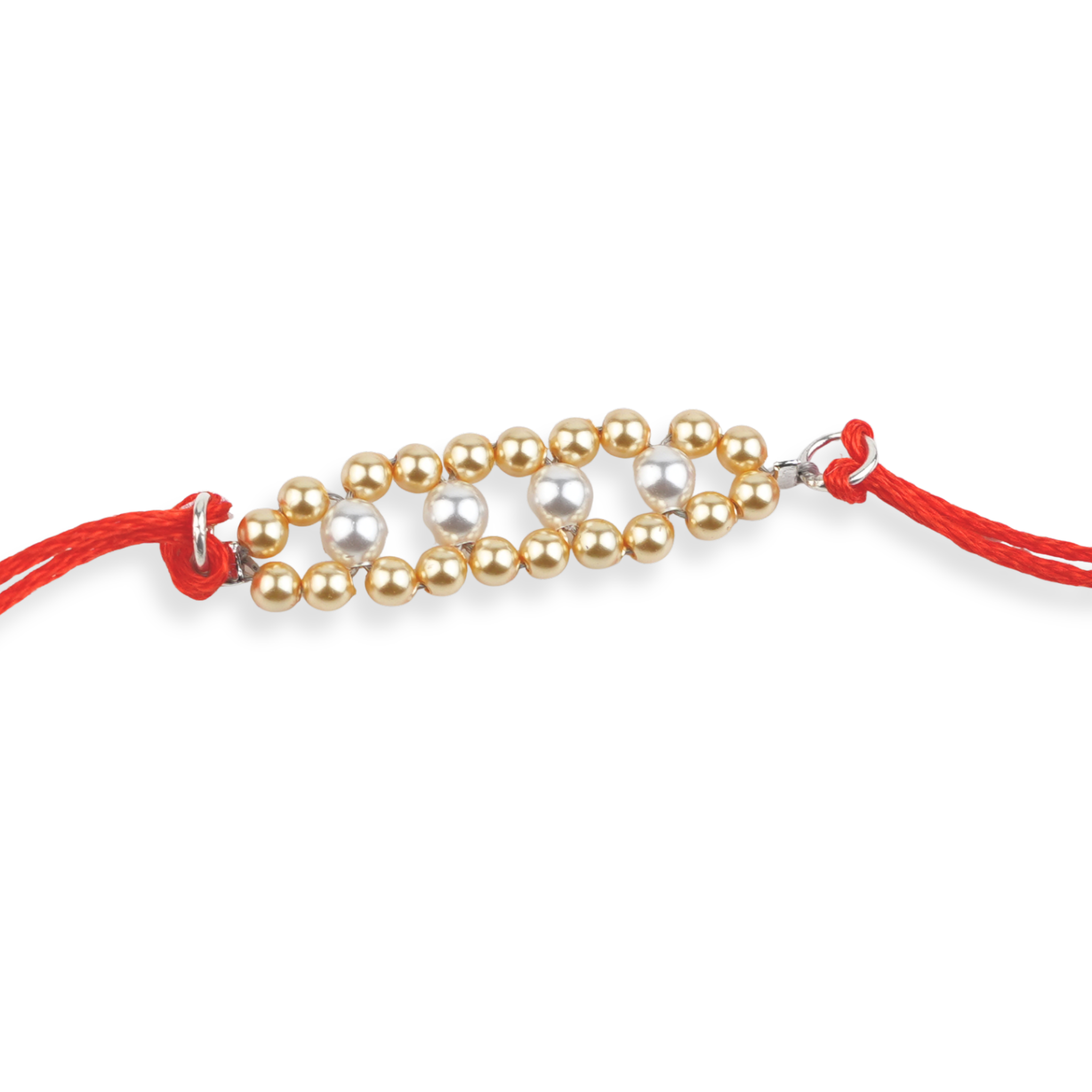 Golden & White Pearl Handmade Silver Rakhi
