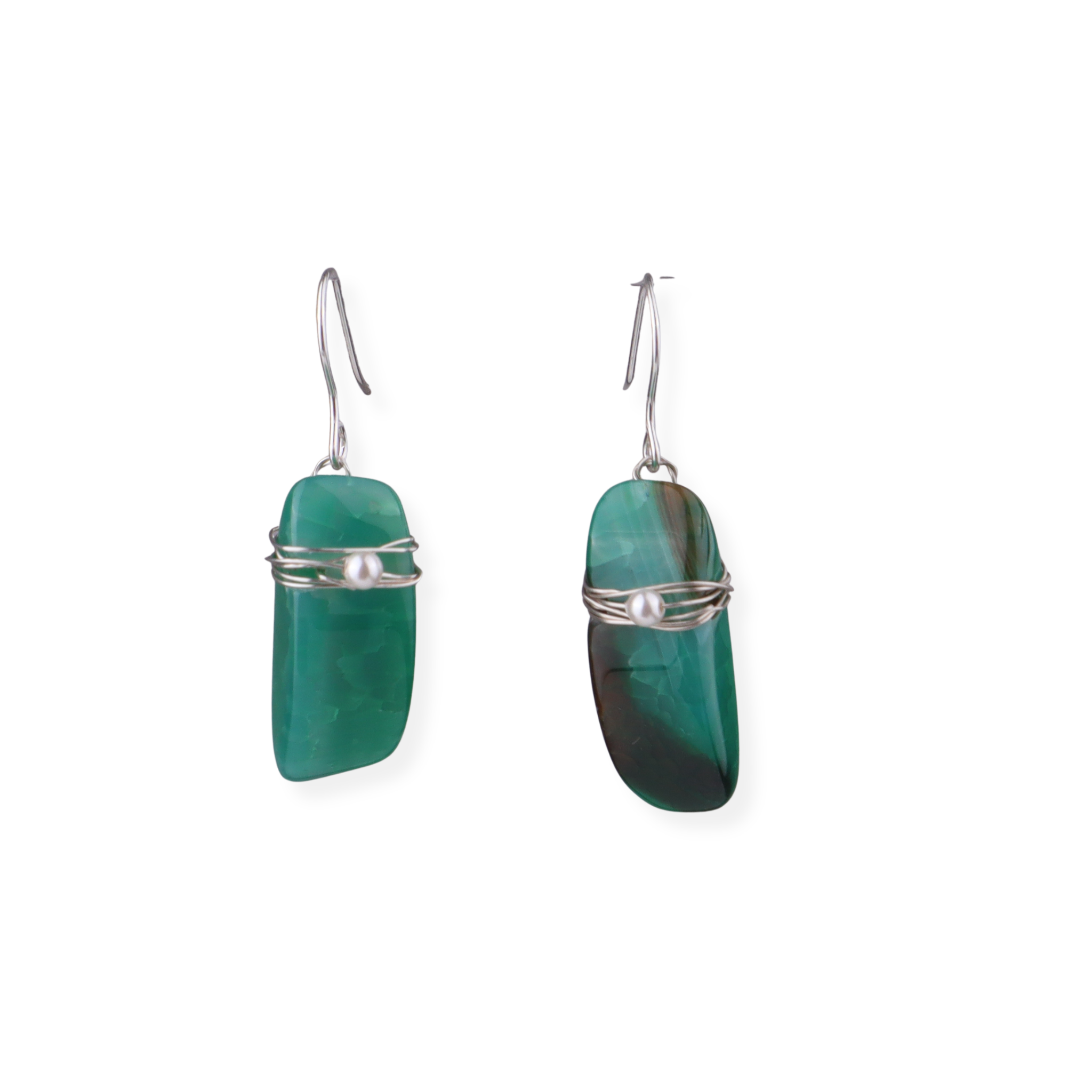 Pearl Wrap Silver Earrings with Semi-Precious Stones (Project Handmade)