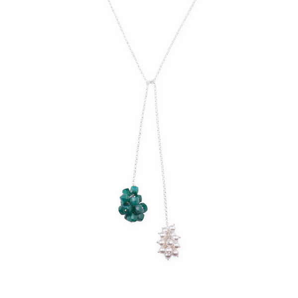 Tie & Wear Necklace - Green Onyx & Pearls