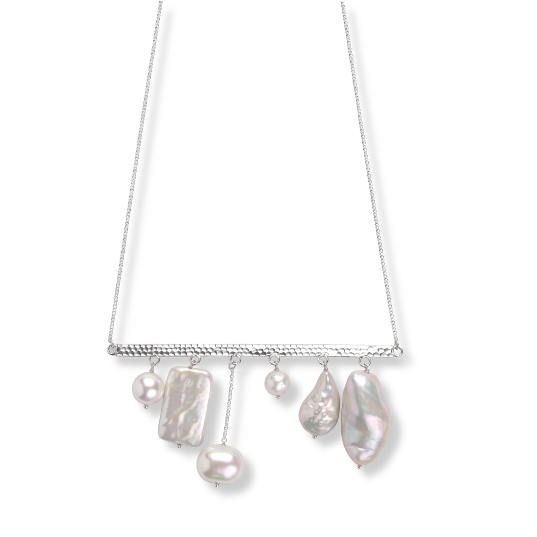 Abstract Pendant Necklace - Assorted White Freshwater Pearls (Project Handmade)