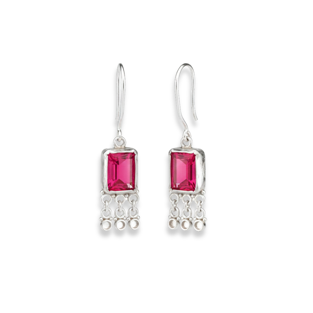 Kempu Stone Pink Dangling Earrings
