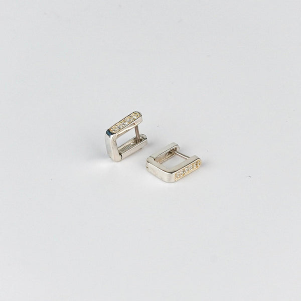 Small CZ U Shape Silver Earrings for Everyday Wear