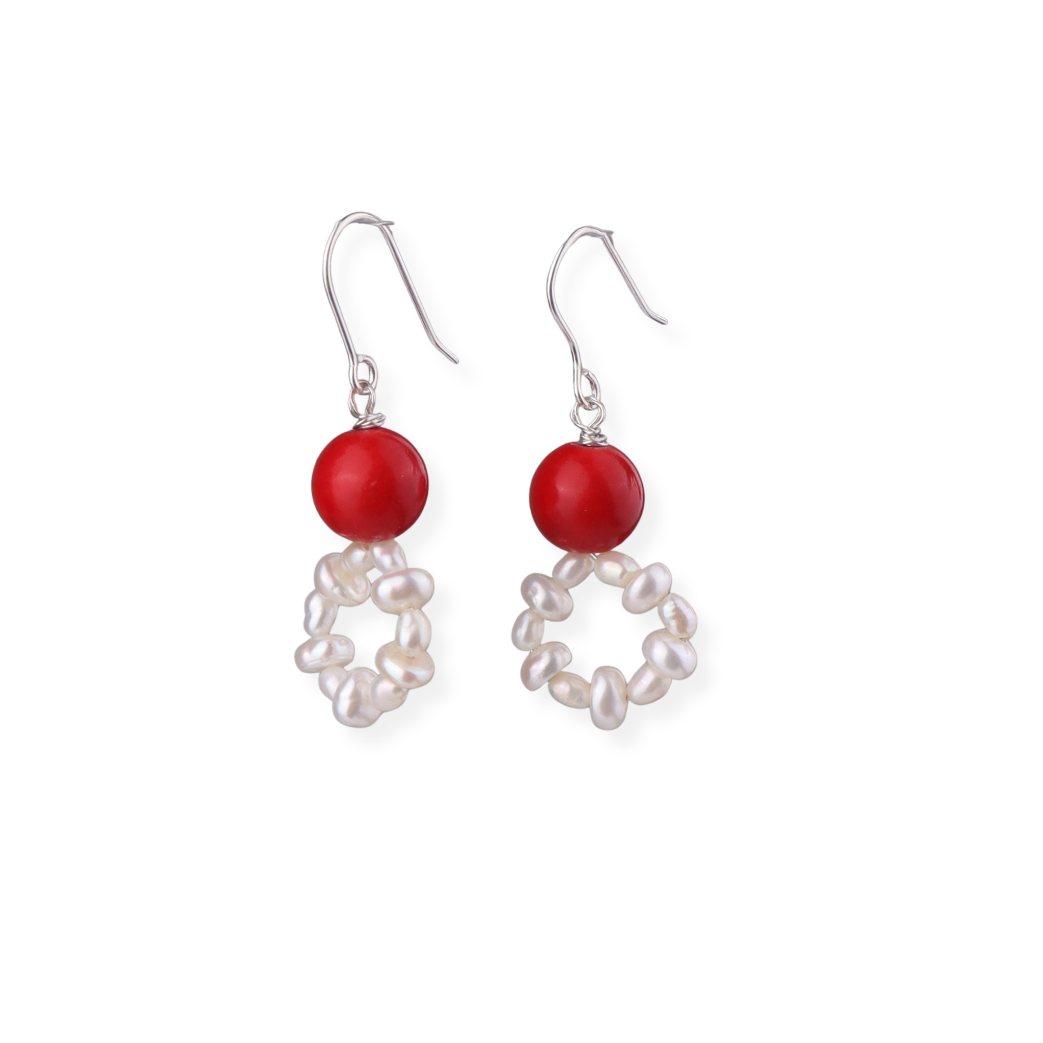 Coral & Pearl Silver Earrings (Project Handmade)