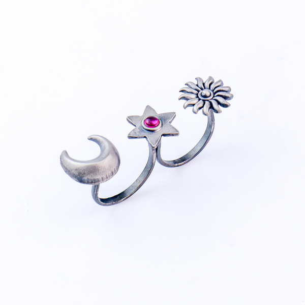 Moonlite Two Finger Ring | 92.5 Sterling Silver