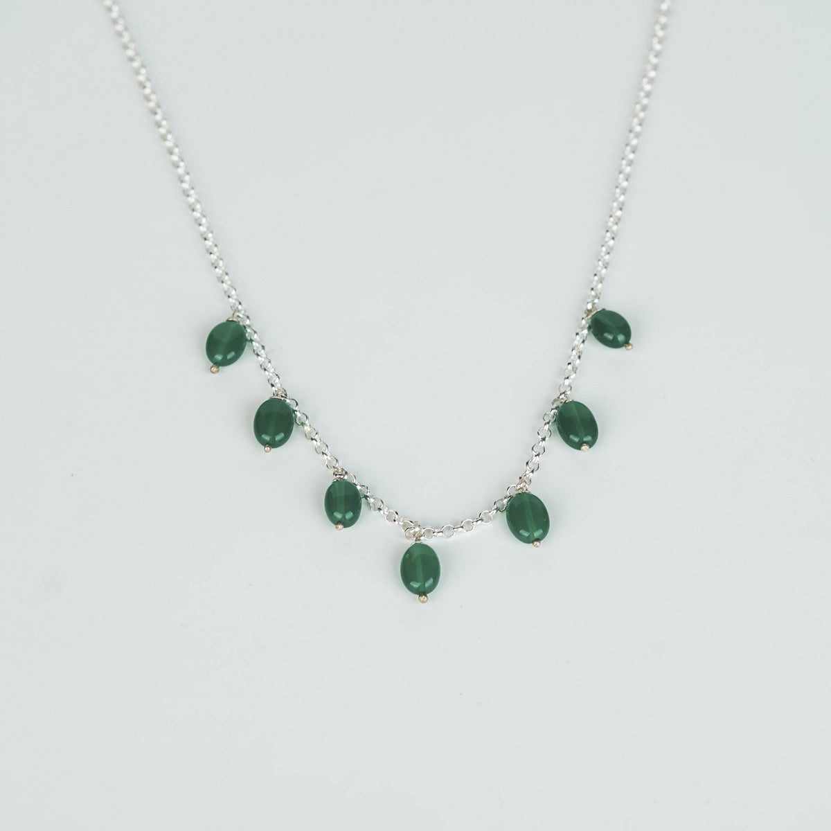 Angled side view of Silver Green Onyx Chain in sterling silver