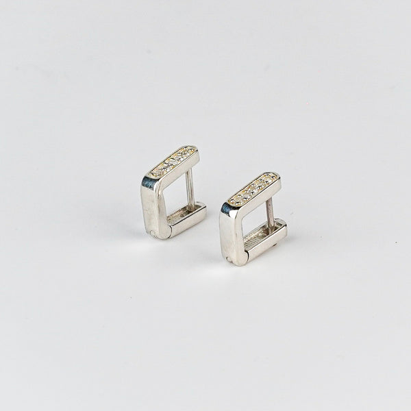 Silver CZ U Shape Hoop Earrings
