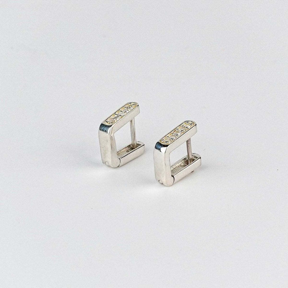 Silver CZ U Shape Hoop Earrings