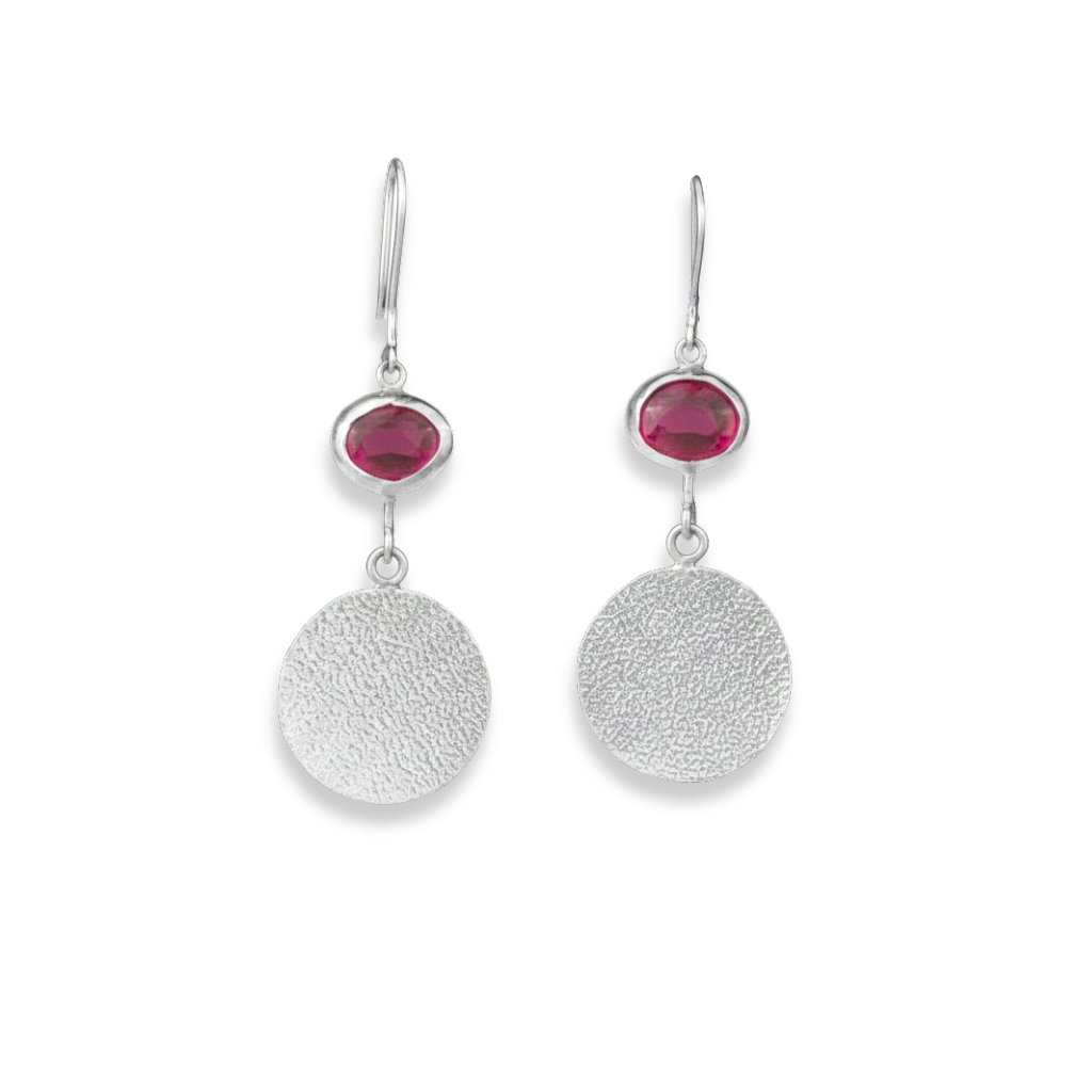 Kempu Stone Textured Coin Earings