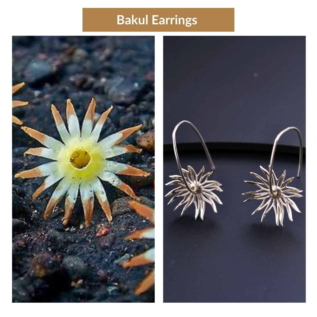 Bakul flower silver earrings detailing