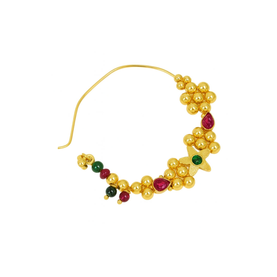 Gold-plated Nath with colorful beads and star charm