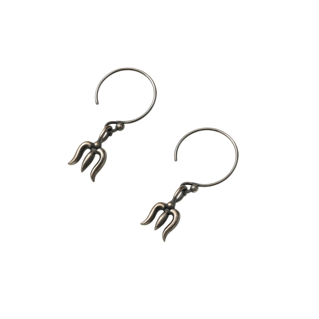 Silver Oxidized Trishul Dangler earring