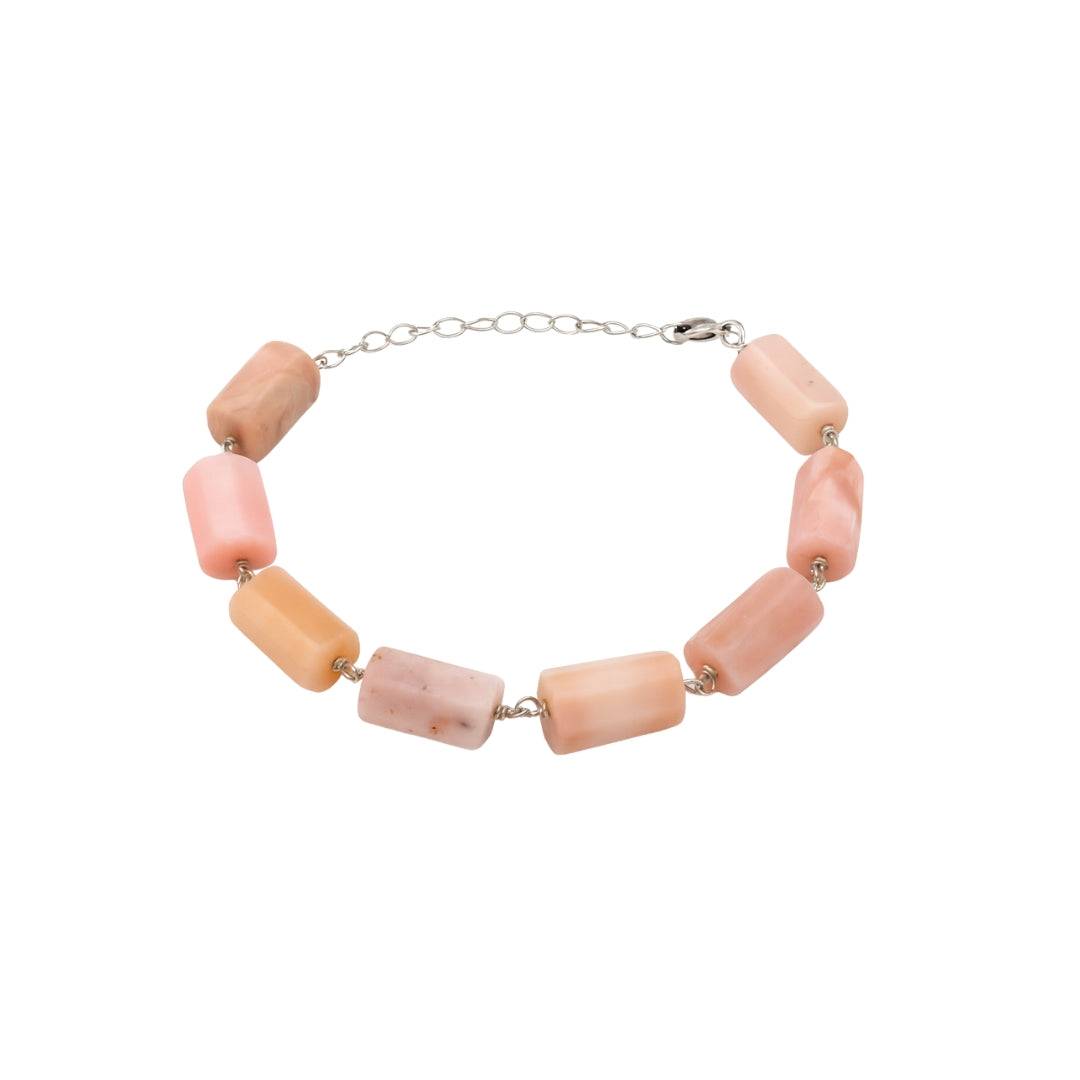 Silver Pink Opal Ganthan Bracelet front view in 92.5 sterling silver