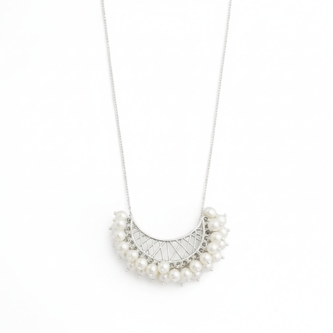 Shiny Silver Chand filigree with pearls necklace