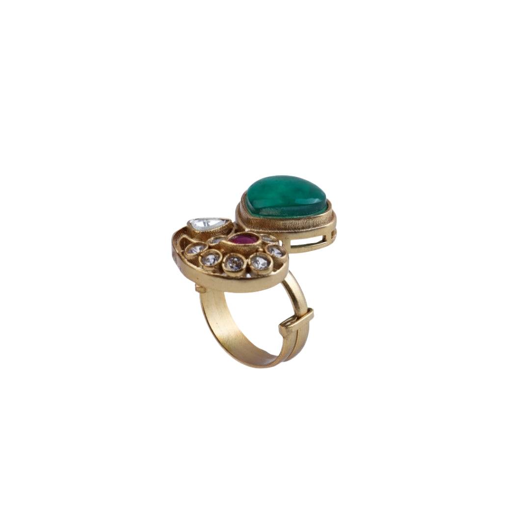 22K gold-plated fashion ring front view featuring an elegant design and premium 22K gold-plated finish