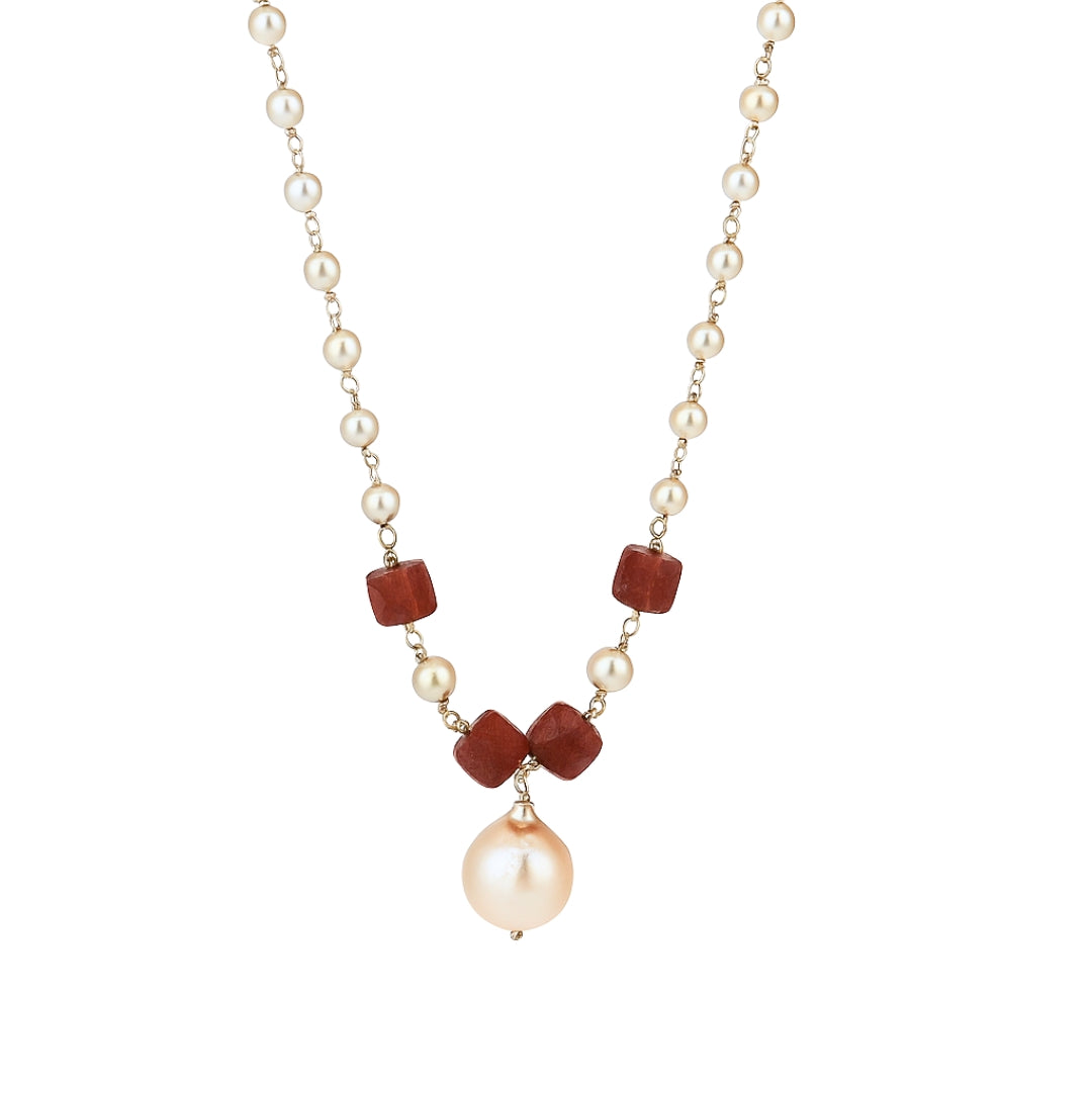 Pearl ganthan necklace with Semipricious stones