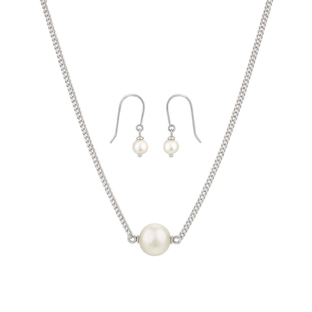 Pearl silver jewelry set with necklace and earrings