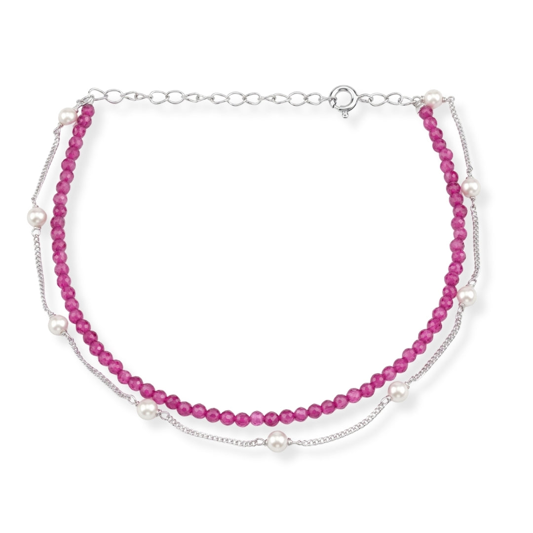 Ruby & Pearl Chain Anklet (Project Handmade)