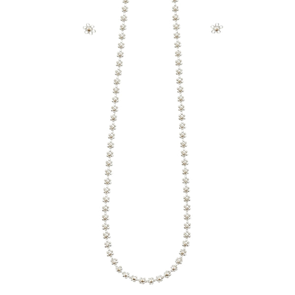 Silver floral charm jewelry set